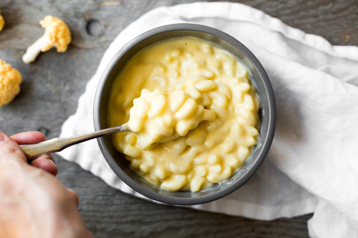 spoonful of cauliflower mac and cheese