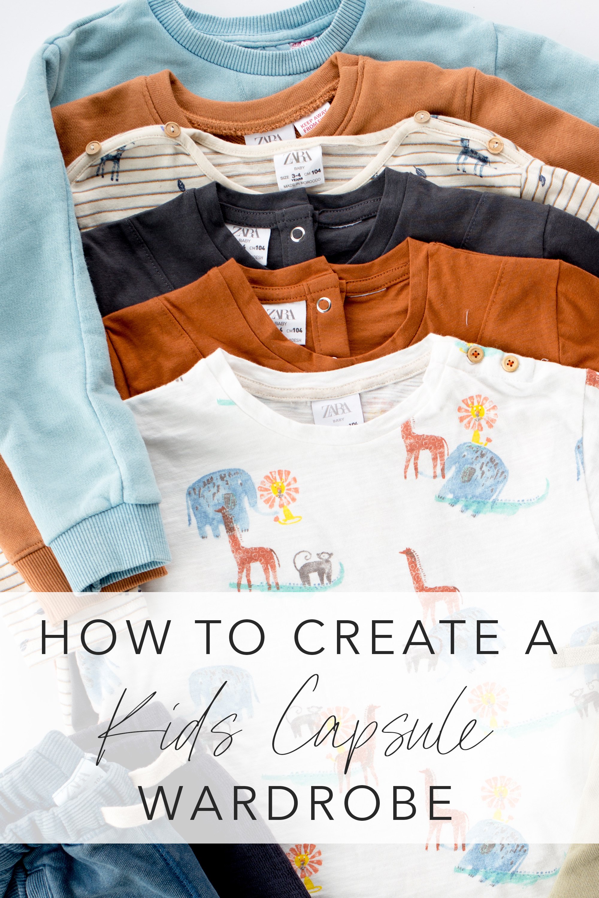 kids capsule wardrobe flatlay with text